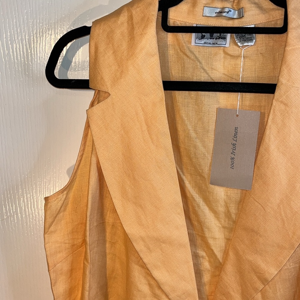 Edward 100% Irish linen sleeveless top. Orange crossbody tie. large. Fall. - Picture 3 of 11